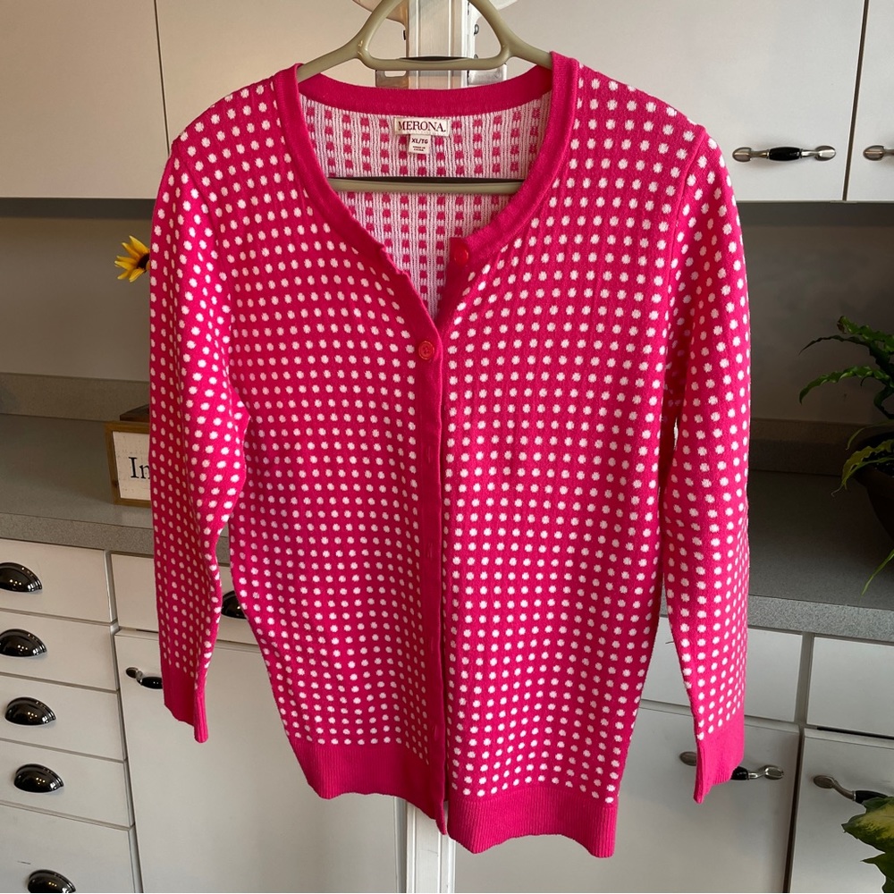 Merona Hot Pink Polka Dot Sweater. Size XL
